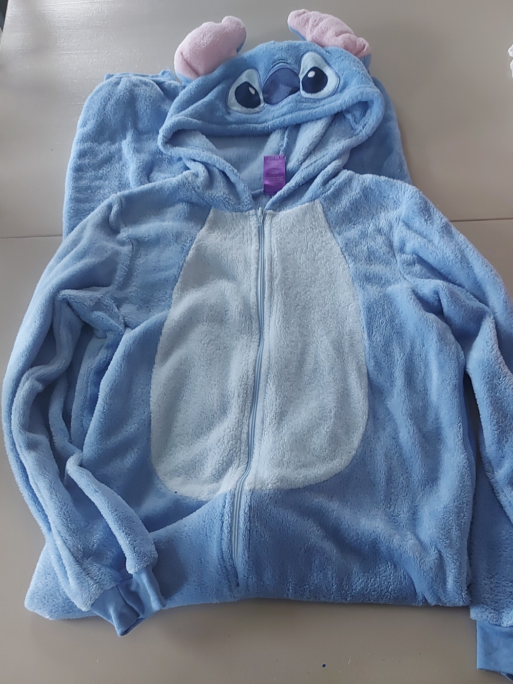 Disney Light Blue Stitch Plush Hooded Onesie with Pink Ear Details